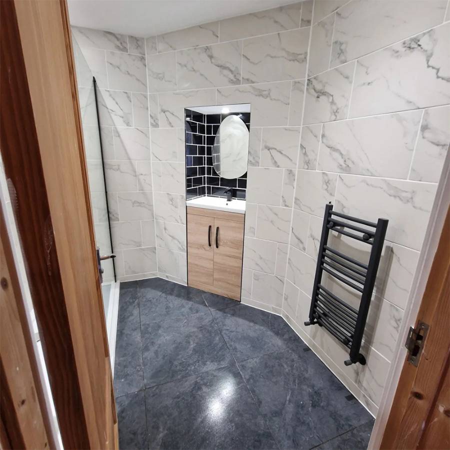 Marble cloakroom — bathroom fitted by BG Premier in Braintree, Essex