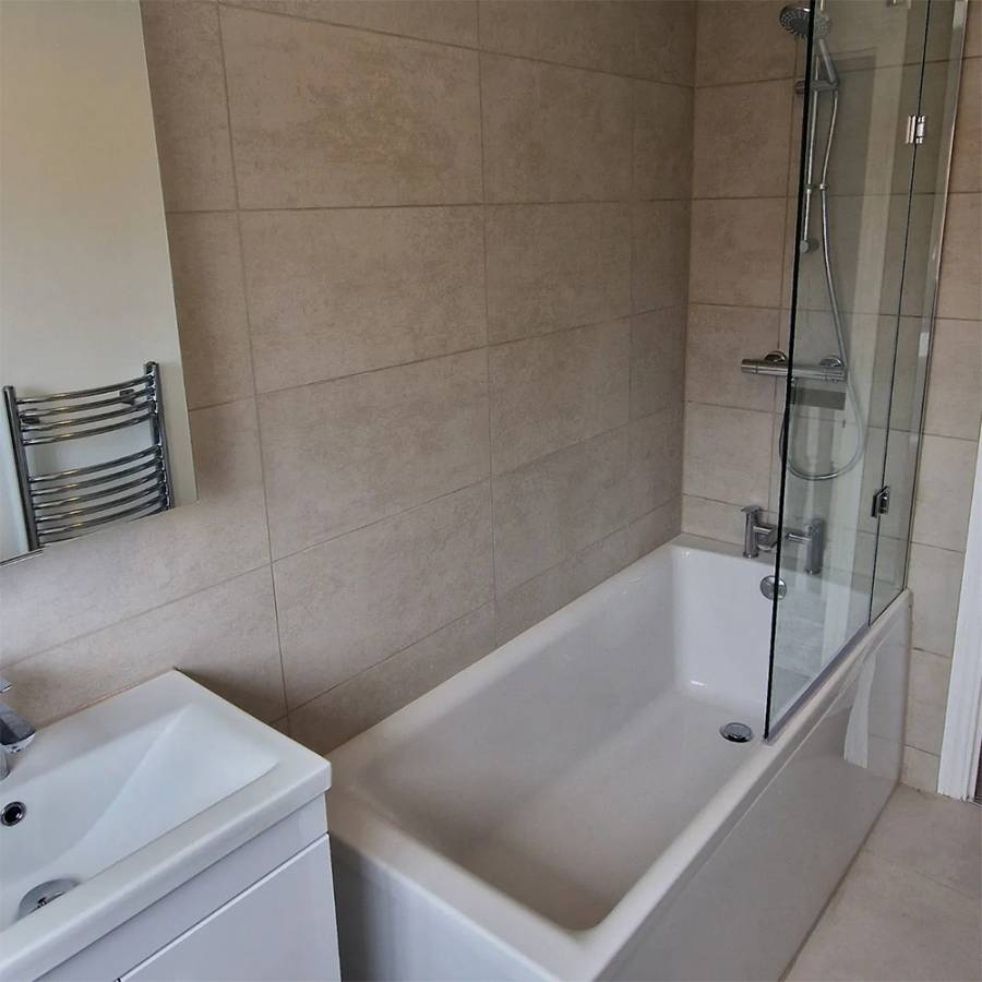 Stone walk-in wet-room — bathroom fitted by BG Premier in Colchester, Essex